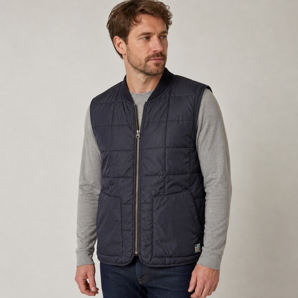 Scotch & Soda Quilted Puffer Vest XXL Navy Blue Good Zip Up Bomber Collar (2315)